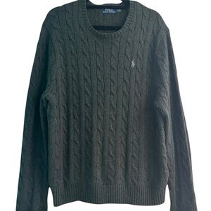 Vintage Polo Ralph Lauren Dark Gray Cable Knit Crew Neck Sweater - Men's Large